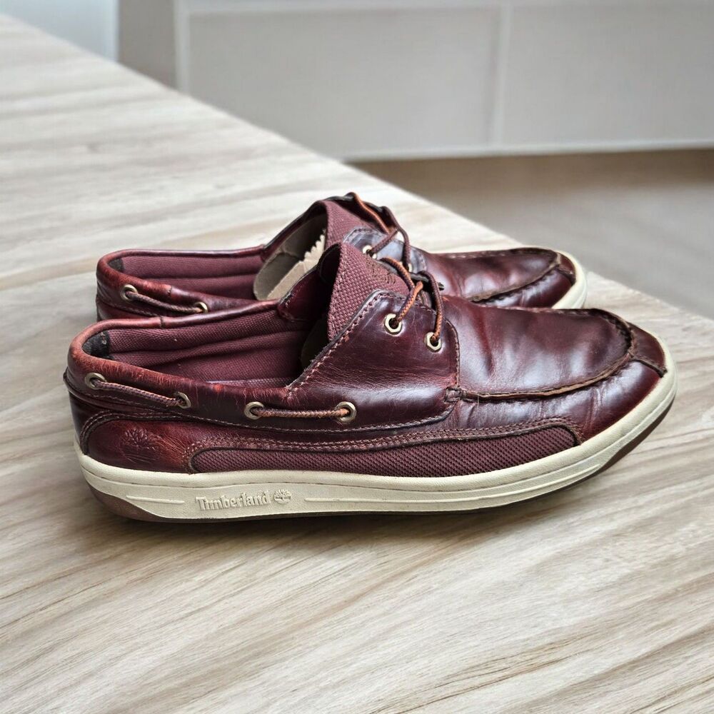TIMBERLAND 2 Eye Boat Shoes‎ Burgundy Leather Deck Shoes 10.5